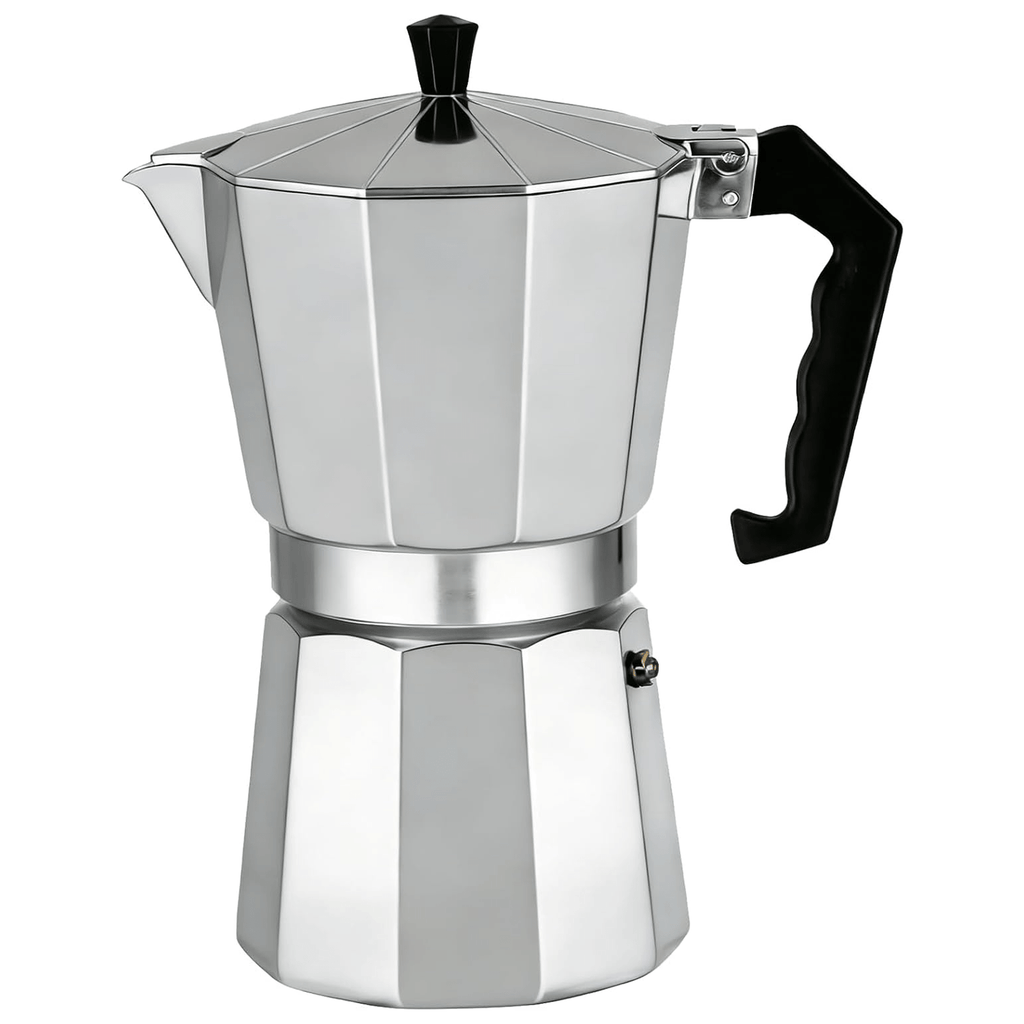 Cafetera Italiana 12 Tazas, Cafetera Italiana de Aluminio con Mango Ergonómico, Compatible con Cocina de Gas, Vitrocerámica e Inducción, Válvula de Seguridad
