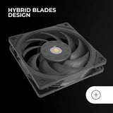 Mars Gaming MFNC, Ventilador PC PWM 120mm, Rodamiento FDB de Cobre Hiperbalanceado, Ventilador Silencioso con Diseño de Aspas Híbridas, Ventilador Ordenador Profesional, Negro