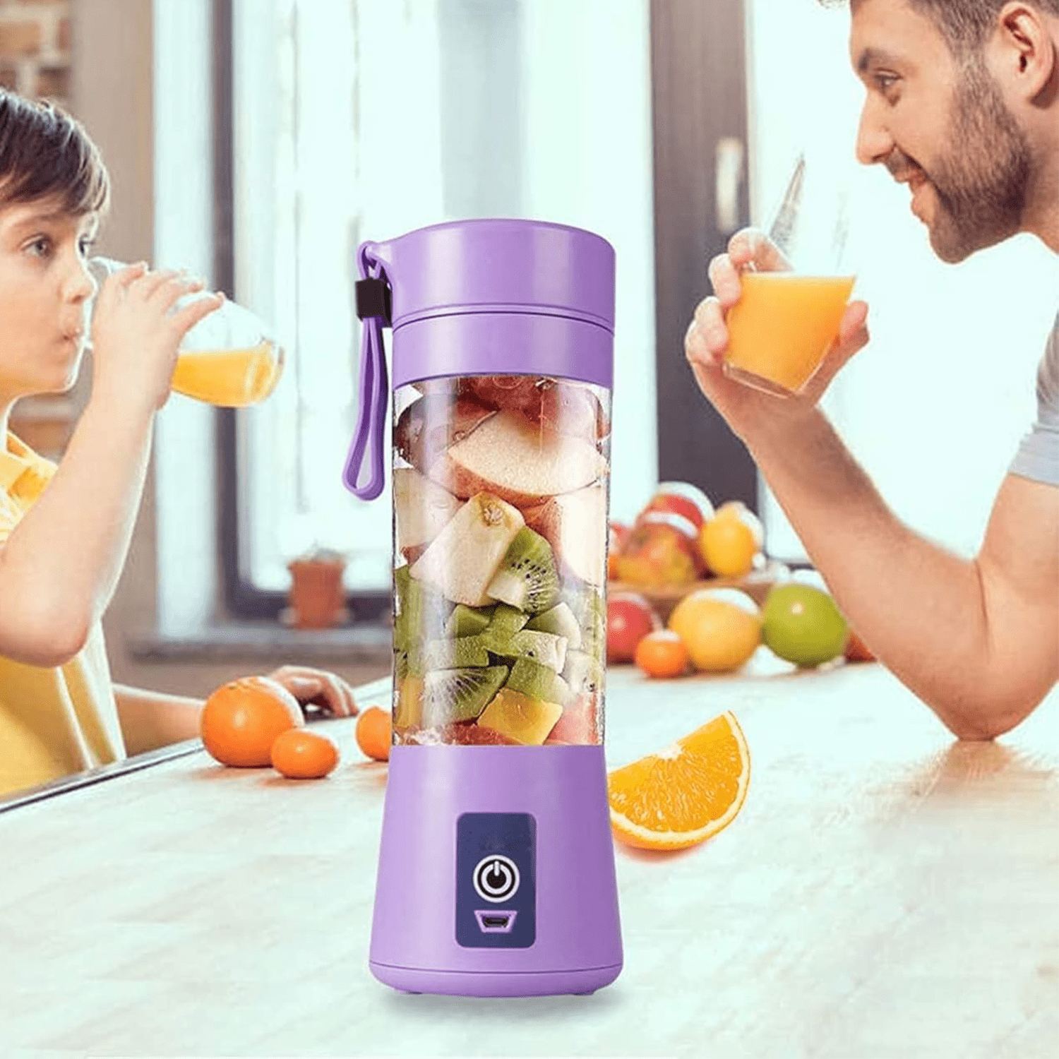 Licuadora Portatil Zumos y Batidos, Batidora para Frutas y Verduras, 6 Cuchillas de Acero, Vaso de 380ml de Capacidad, Ideal para Llevar, Cable de Carga USB, Batería de 800 mAh, 22000 RPM
