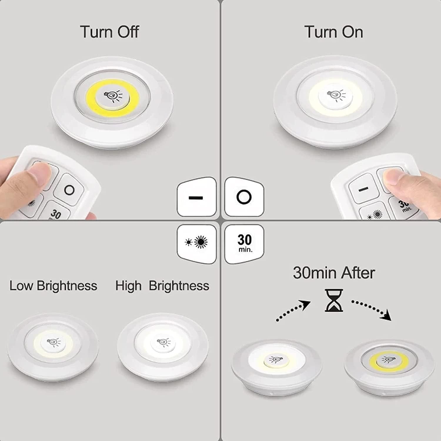 3 Luces LED Inalámbricas, Lampara LED Inalambrica con Control Remoto ideal para Hogar y Oficina, Adhesivas, Control de Intensidad y Temporizador, 100 lúmenes, 1W, Funciona con Pilas (No incluidas)