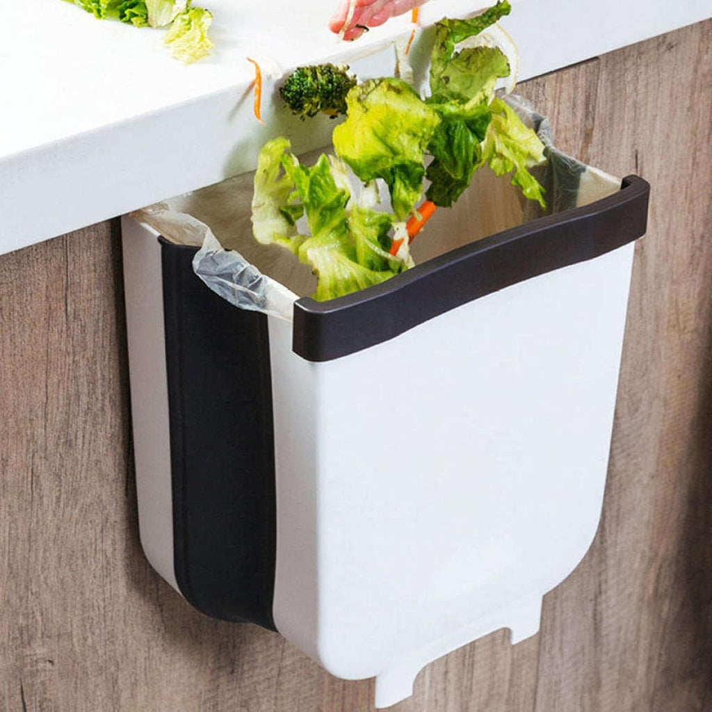 Cubo Basura Plegable de 10L de Capacidad, Cubo Basura Colgante y de Suelo, Ahorra Espacio, Ideal para Cocina, Baño, Oficina, Coche y Más