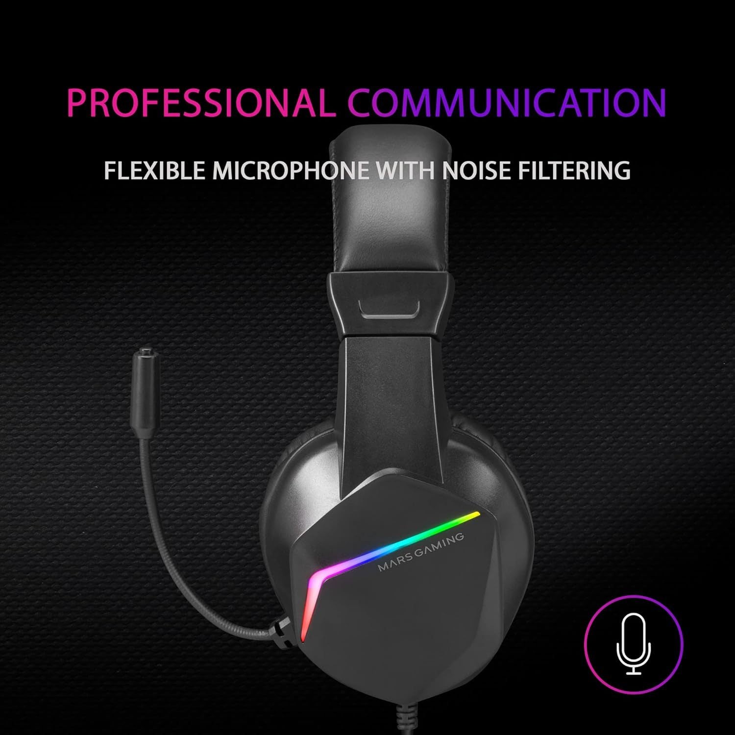 Mars Gaming MH122, Cascos Gaming FRGB Over Ear con Micrófono, Sonido HiFi, Cancelación de Sonido, Ultraligeros, PS4 PS5 Xbox Switch Switch 2 Tablet Windows Mac, Negro