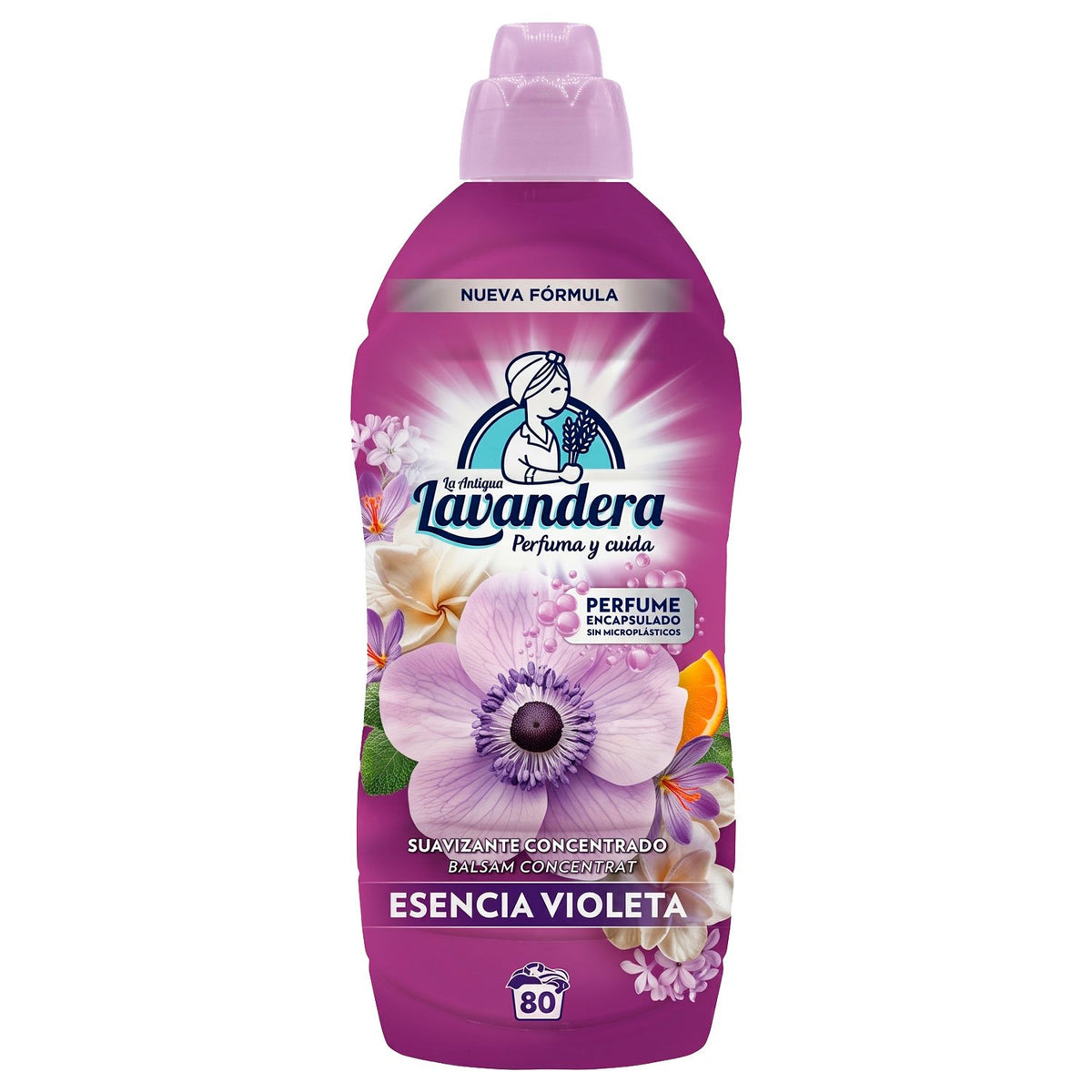 La Antigua Lavandera Suavizante para Ropa, Aroma Esencia Violeta y Fácil Planchado, 1,76 L, 80 Lavados