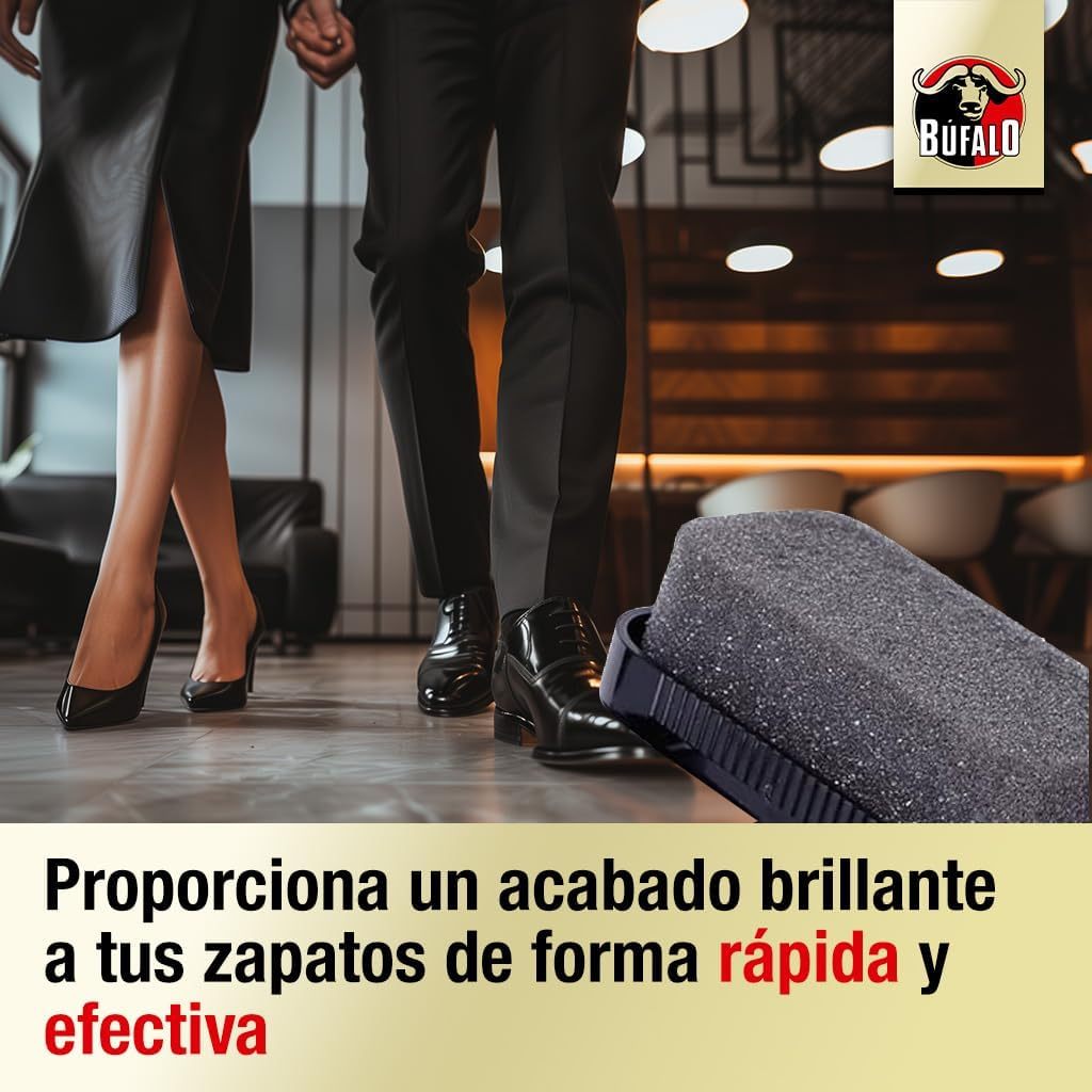 Búfalo Esponja Limpieza Zapato Autobrillante, Limpieza, Brillo y Color Inmediato, Especialmente Indicado para Calzado con Pieles Lisas, Color Negro, 70 Aplicaciones Aprox