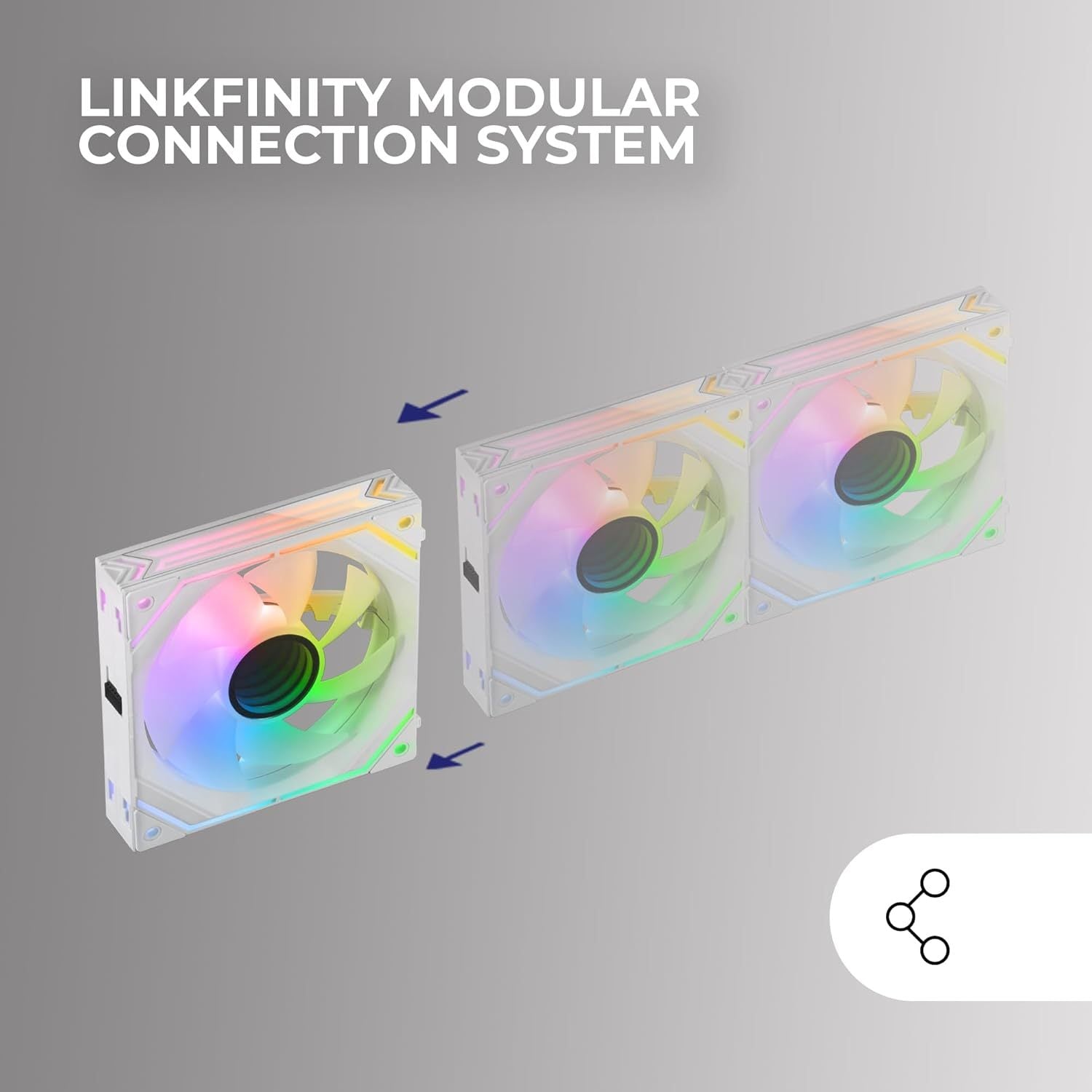 Mars Gaming MF-LINKFINITY, Ventilador Modular PWM 120mm, Sistema de Conexión LINKFINITY, Iluminación Infinity Mirror ARGB 360º, Ultra-silencioso 12dB, Blanco