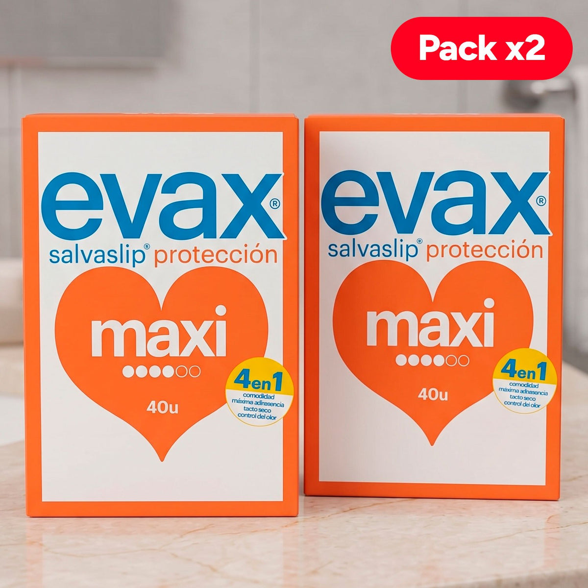 Evax Salvaslip Maxi Protegeslip, Protección Femenina Diaria, Pack de 2 Unidades de 40 Cada Una, 80 Unidades en Total