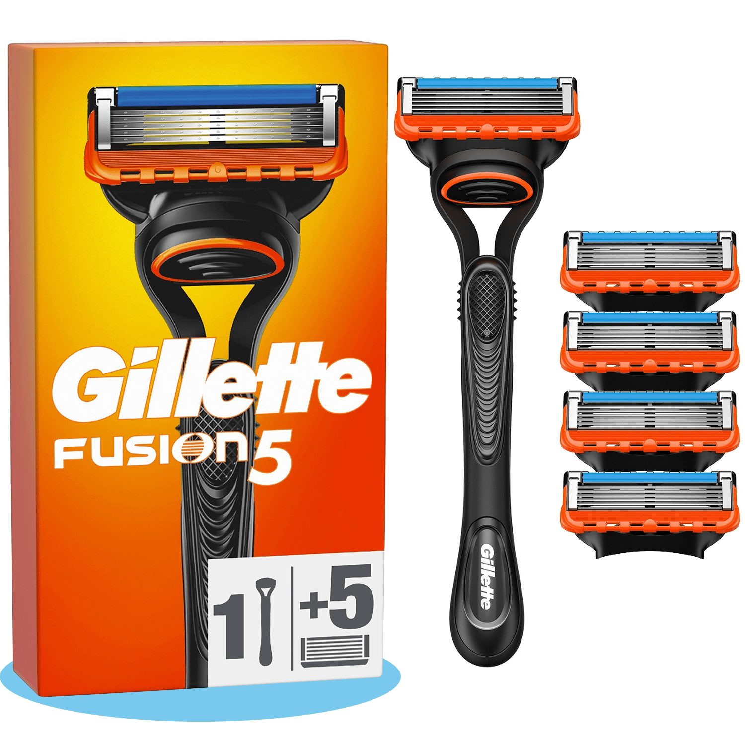 Gillette FUSION 5 Maquinilla de Afeitar Hombre + 5 Cuchillas, Hojas Afiladas Aptas para Piel Normal, Hasta 7 Meses de Afeitado