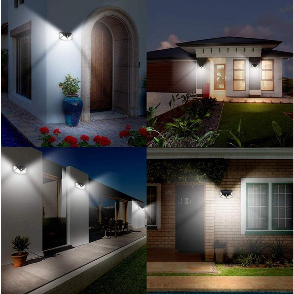 Luces Solares Exterior con Sensor de Movimiento, 100LEDS, 3 Modos de Iluminación, Impermeable, Resistente al Agua, Fácil Instalación, No Necesita Cableado, Luz Led con Sensor de Movimiento, ideal para Jardín, Pared, Porches y Balcones, 10.5 x 14.5 x 6 cm