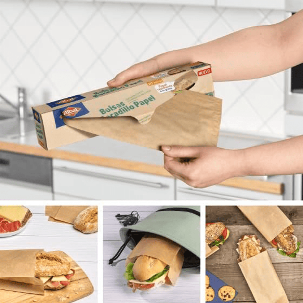 Albal Bolsas de Papel para Bocadillos, Papel Antigrasa, Duraderas y Confiables, Mantiene los Bocadillos y Sandwiches Frescos Durante más Tiempo, Bolsas Kraft de 27x12x5cm, 120/240 Bolsas