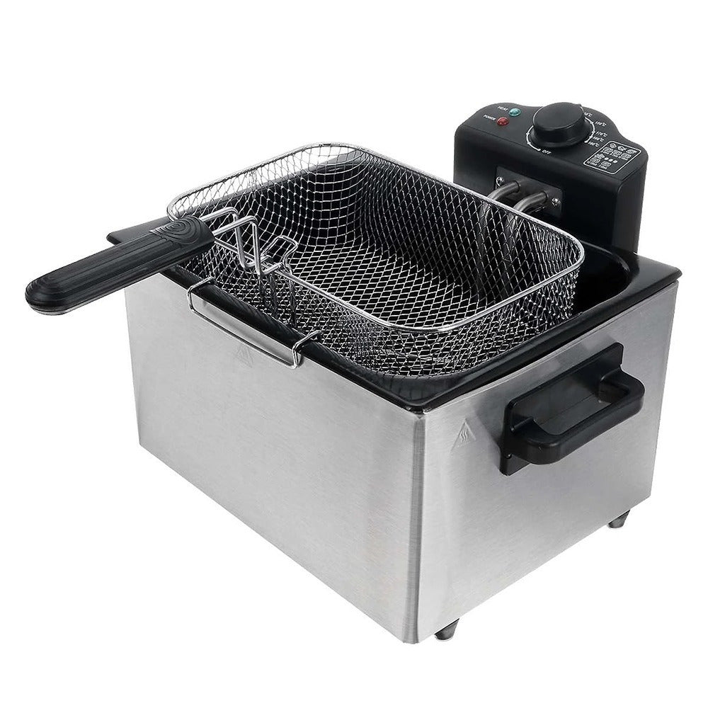 Freidora de Aceite, Freidora Eléctrica con 5 Litros de Capacidad, Ventana Superior en la Tapa, Desmontable para facilitar la Limpieza, Cesta de Gran Capacidad, Hecha de Acero, 2000 W, 39,5 x 37 x 28 cm