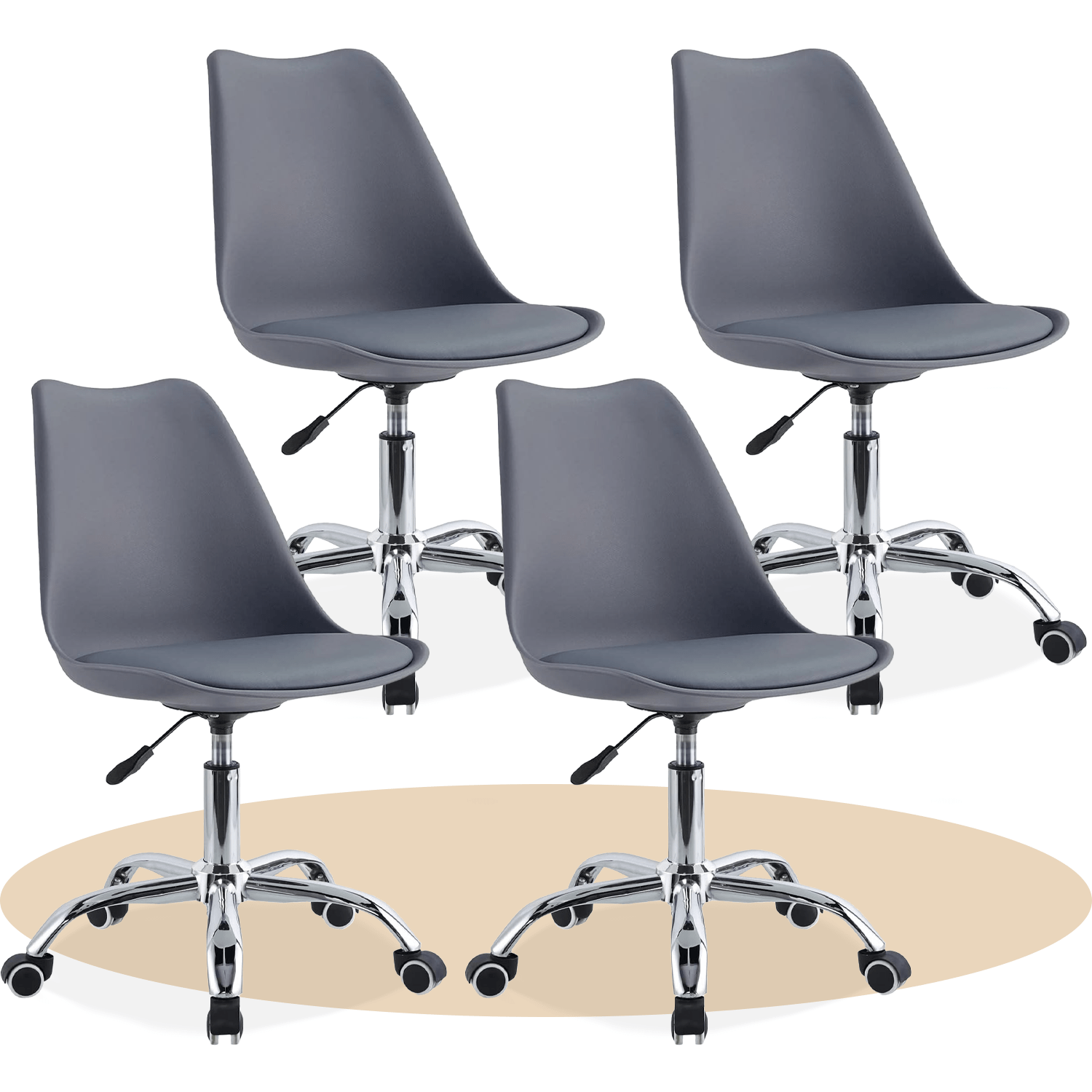 Silla Escritorio Ergonómica con Ruedas, Silla Oficina Giratoria con Altura Ajustable, Acolchada, Estilo Nórdico, Ideal para Estudio y Oficina