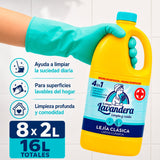 La Antigua Lavandera Lejía Clásica para Limpieza de Múltiples Superficies, Pack de 8 Botellas de 2L Cada Una, 16L en Total
