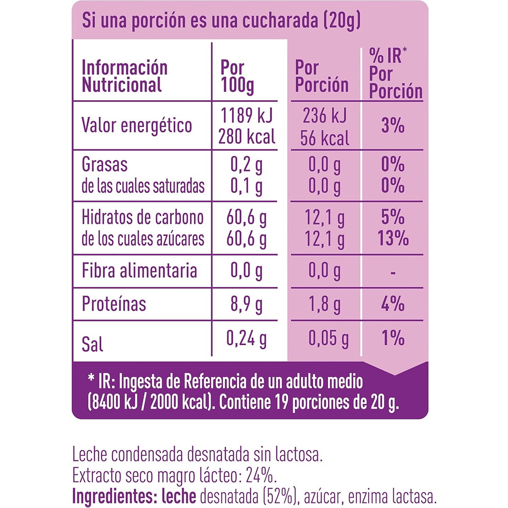 NESTLÉ LA LECHERA Leche Condensada Desnatada Sin Lactosa, Lata de 387g
