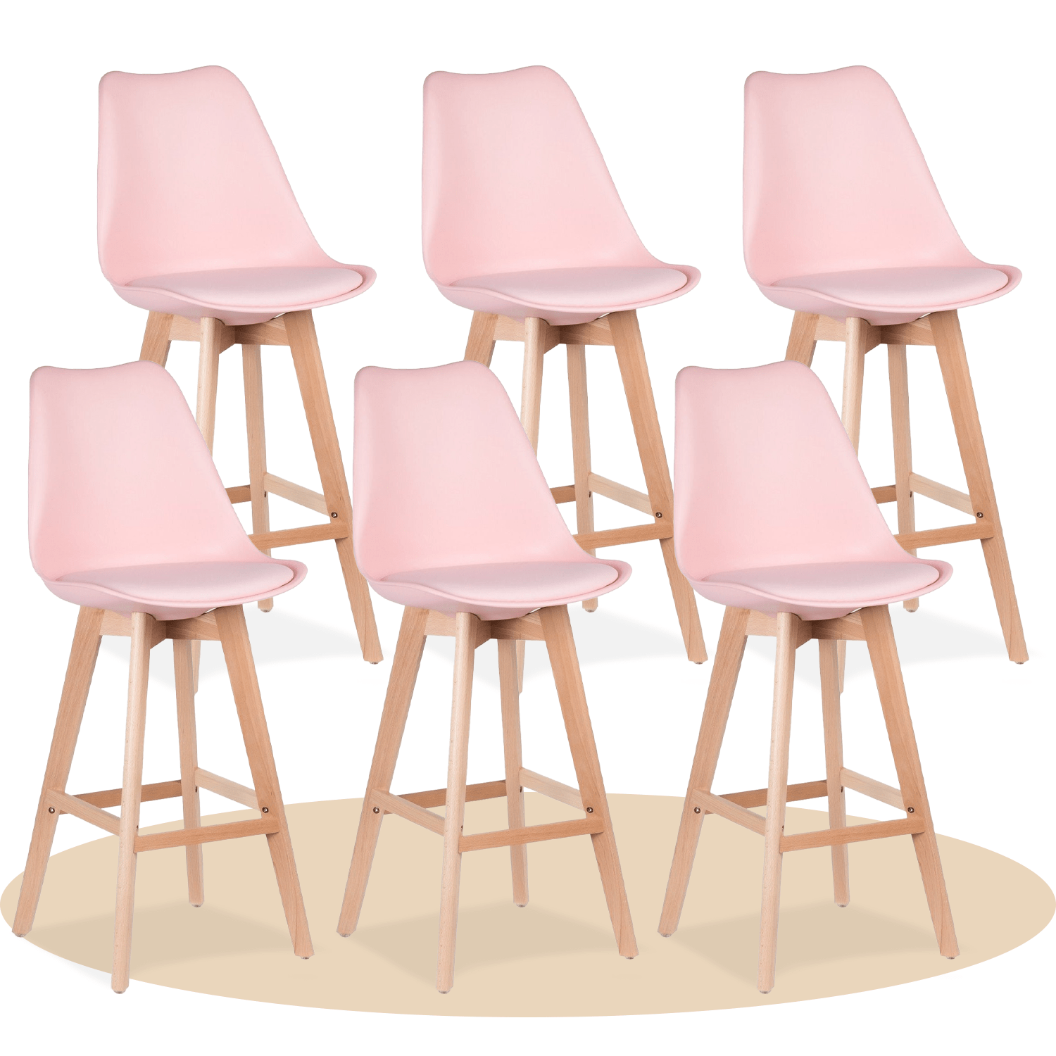 Taburete Alto Cocina con Respaldo, Asiento Blando y Tapizado, Patas Altas Resistentes de Madera de Haya con Reposapiés, Sillas Nórdicas, Ideal para Cocina, Salón, Comedor y Restaurante, 54.5 x 49.5 x 106 cm