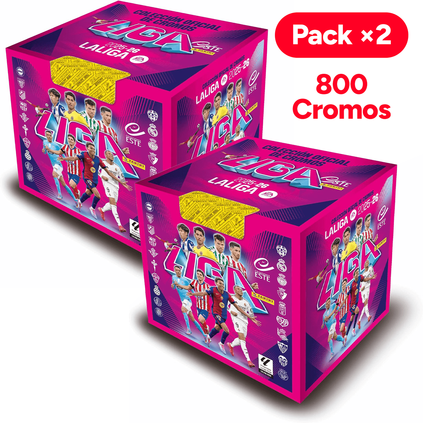 Pack 2 Cajas de 50 Sobres de Cromos LaLiga Este 2025-2026, 400 Cromos de Fútbol por Caja, Colección Oficial - PANINI