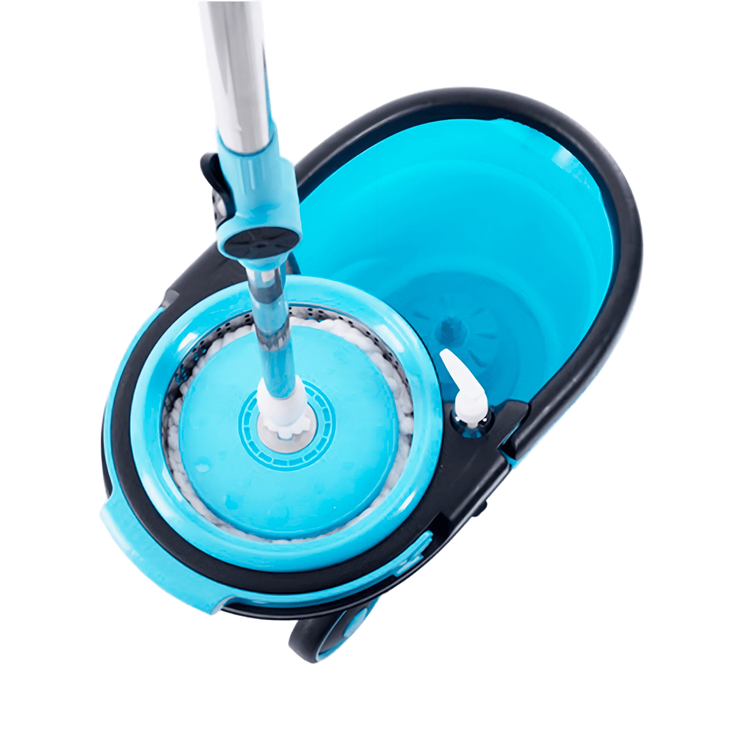 Mopas de Limpieza Suelo, Mopa Giratoria de Microfibra 360° con Cubo con Ruedas de 12L, Autoescurrido sin Esfuerzo, Gran Poder de Absorción, Fácil de Usar, Uso en Seco y Mojado, para Todo Tipo de Superficies, con Palo de Acero Regulable