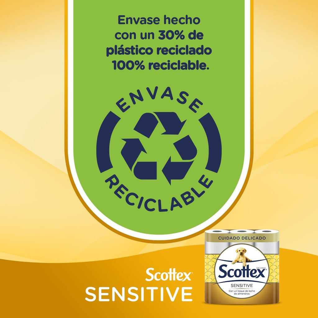 Scottex Papel Higiénico Sensitive con 3 Capas, Cuidado Delicado y Suave con un Toque de Leche de Almendras