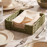 Servilletero de Mesa Tejido, para Organizar Servilletas en Cocina y Comedor, Diseño Decorativo de Estilo Natural, Color Verde, 18 x 18 x 5 cm