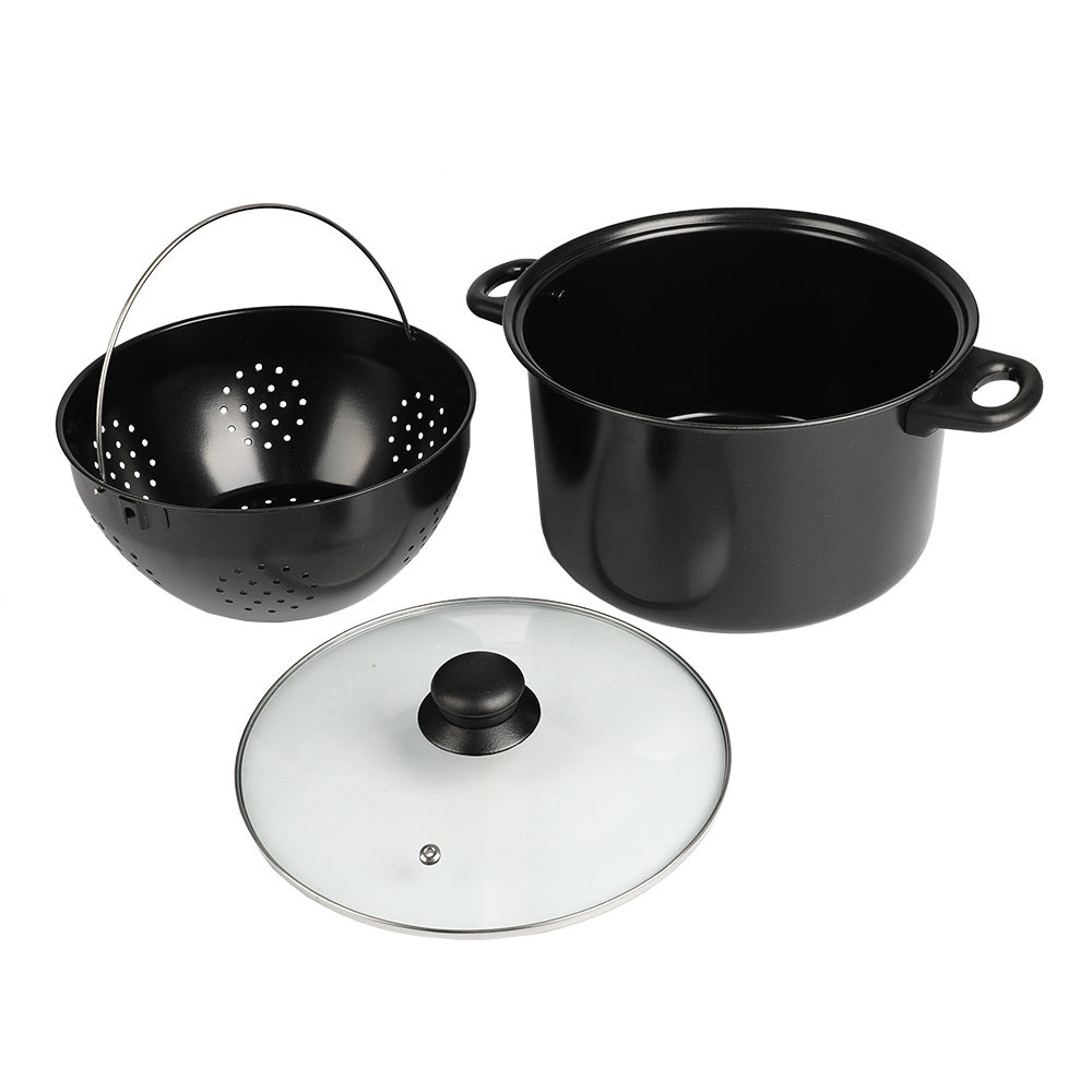 Cacerola de Cocina Antiadherente de 26 cm con Escurridor y Tapa de Cristal con Válvula, Asas de Baquelita, Acero de 5 mm, Ideal para Cocinar y Escurrir con Comodidad