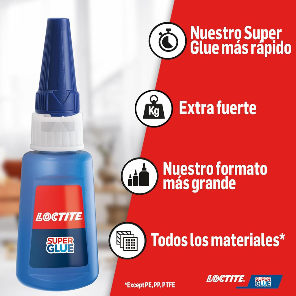 Loctite Super Glue-3 XXL, Pegamento Universal Triple Resistencia, Adhesivo para Uso Intensivo, Pegamento Instantáneo, Transparente y Extrafuerte, 20g