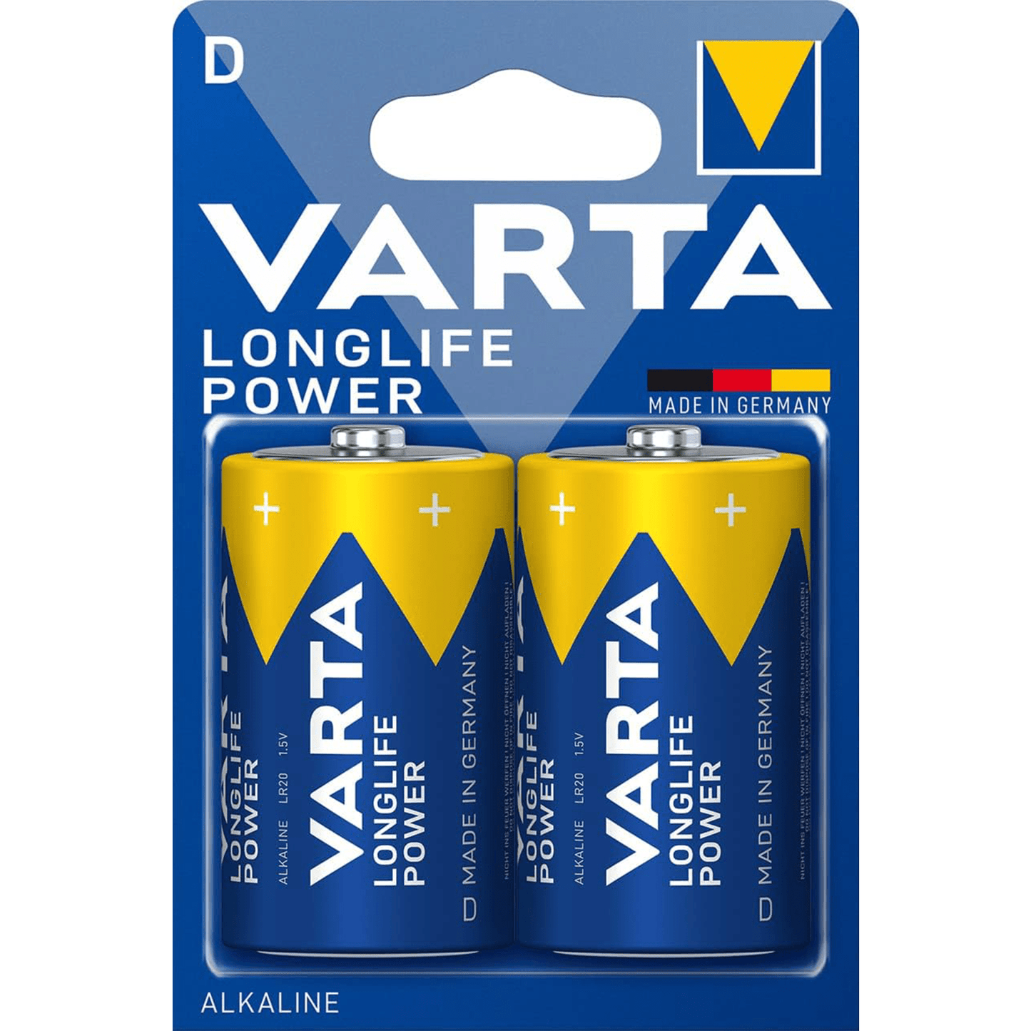 Pilas D Alcalinas de Alto Rendimiento, VARTA Longlife Power, Ultra Larga Duración, Energía Potente y Continua, Ideal para Linternas de Alto Consumo, Radios Portátiles, Juguetes Grandes, Equipos de Sonido y Dispositivos Industriales - VARTA