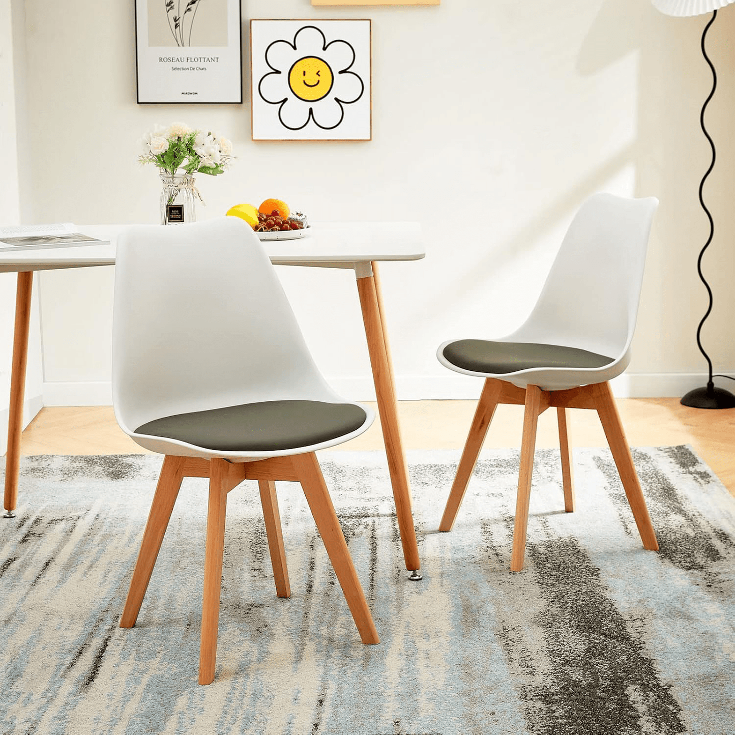 1/2/4/6 Unidad Sillas para Comedor, Sillas para Cocina con Asiento Blando, Tapizado y Patas Resistentes de Madera de Haya, Sillas Nórdicas