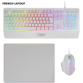 Mars Gaming MCP124, Combo Gaming 3en1, Teclado Ergonómico H-Mech LED RGB, Ratón RGB 3200DPI Switches HUANO, Alfombrilla Nanotextil 360x260mm, Compatibilidad Multiplataforma, Layout Francés, Blanco