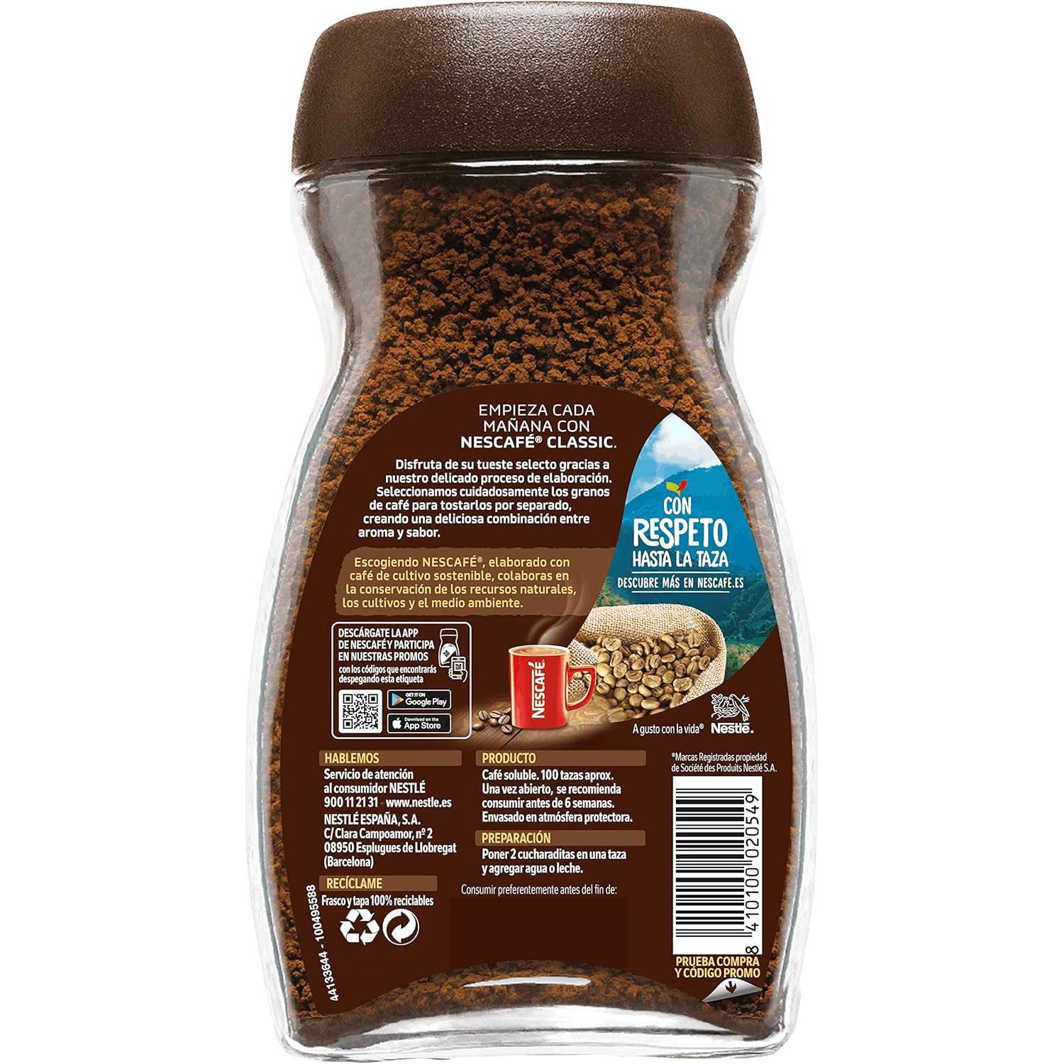 Nescafé Classic Natural, Café Soluble Instantáneo 200g/100g/50g, Tueste Medio, Intensidad 8