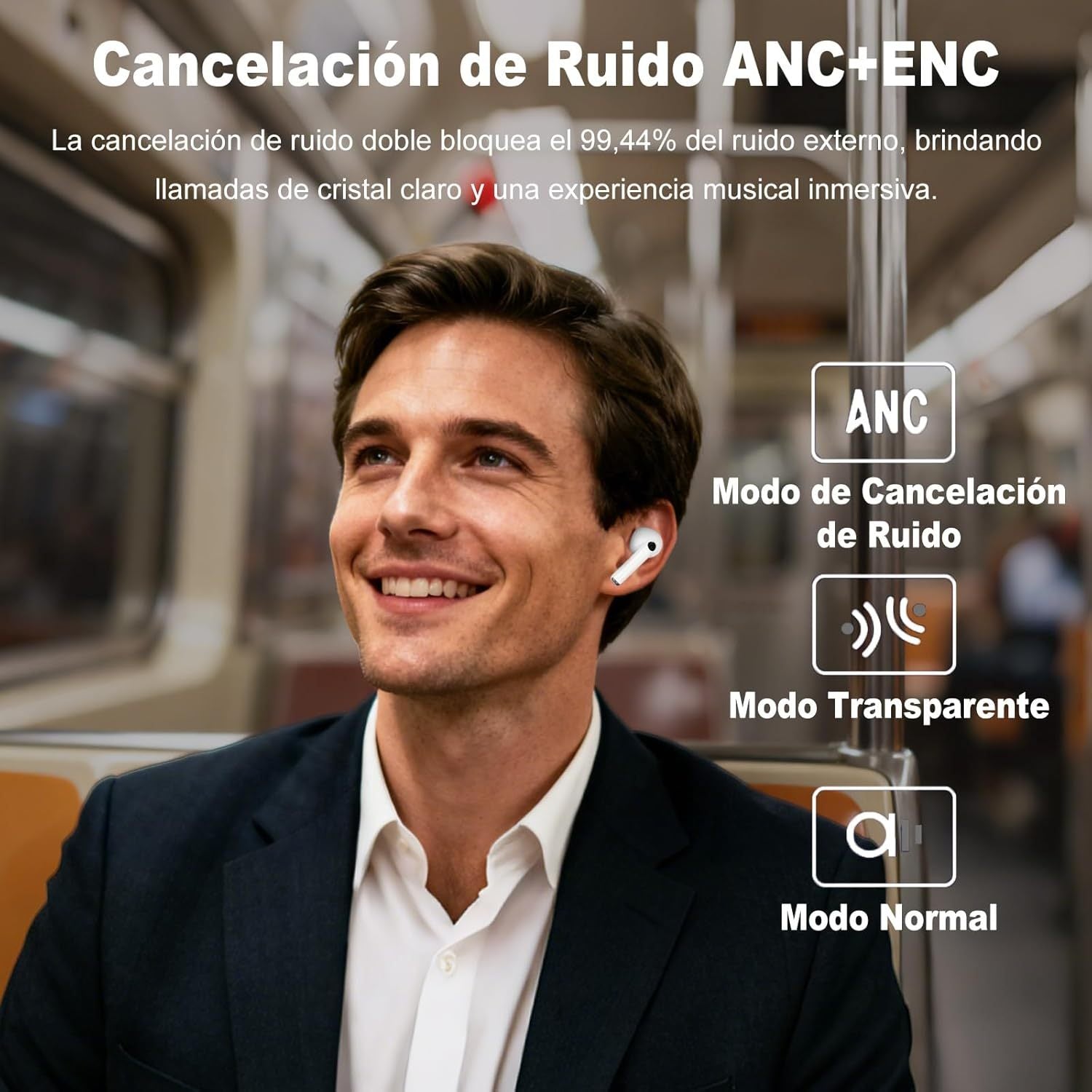 Auriculares Inalambricos de Bluetooth con Estuche de Carga, Distancia de Transmisión: 10m, 7h de Tiempo de Uso, Pantalla Táctil, Rango de Respuesta de Frecuencia: 20Hz-20KHZ, Carga USB, Capacidad de Batería de los Auriculares: 40mAh