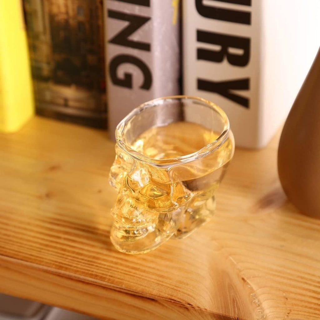 x3 Vaso Calavera de Cristal, Muy Resistentes, Base Gruesa y Estable, Forma de Calavera 3D, 3 unidades 80ml