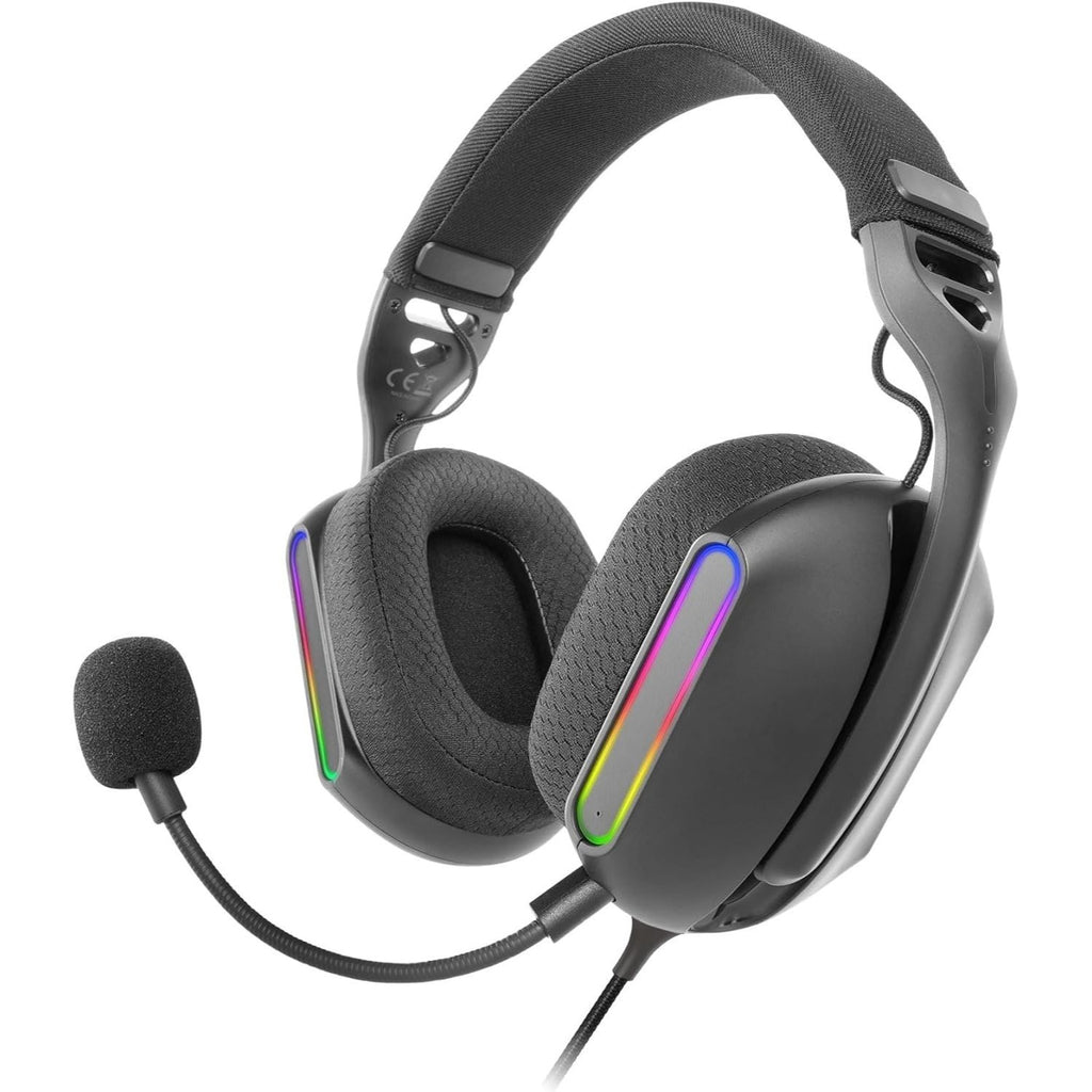 Mars Gaming MH-Pro, Auriculares Gaming ARGB Flow, Sonido Envolvente, Almohadillas Air 3D, Micrófono, PS4, PS5, Xbox One, Xbox Series X-S, Switch, Switch 2, Windows, Mac, Smartphone y Tablet, Negro