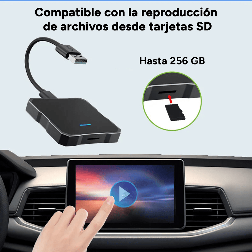 Adaptador CarPlay Inalámbrico compatible con CarPlay y Android Auto con Cable, Bluetooth 5.0, WiFi 5.8GHz, Procesador Quad-Core A53, Soporte Multimedia y Streaming, Diseño Compacto, Listo para Usar