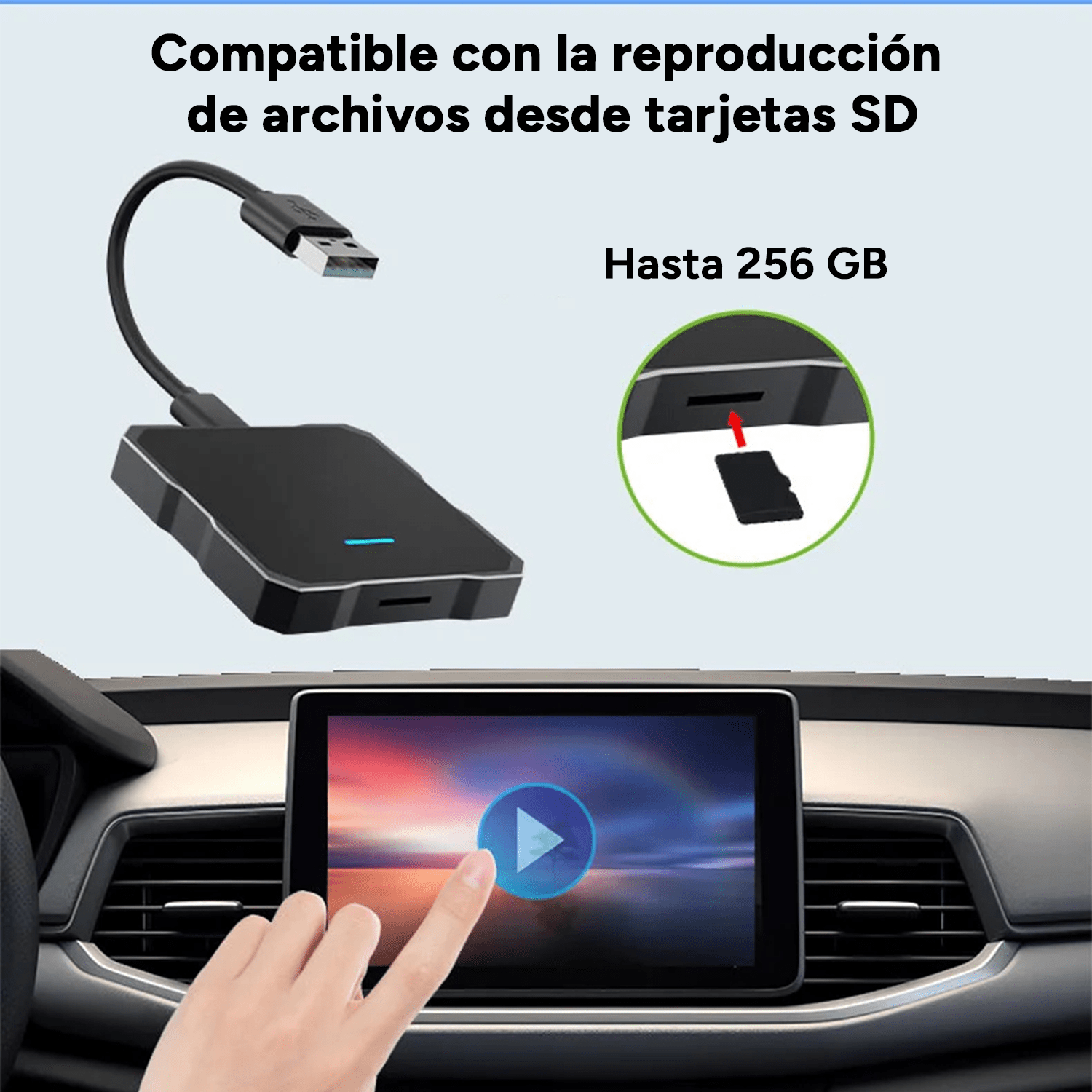 Adaptador CarPlay Inalámbrico compatible con CarPlay y Android Auto con Cable, Bluetooth 5.0, WiFi 5.8GHz, Procesador Quad-Core A53, Soporte Multimedia y Streaming, Diseño Compacto, Listo para Usar