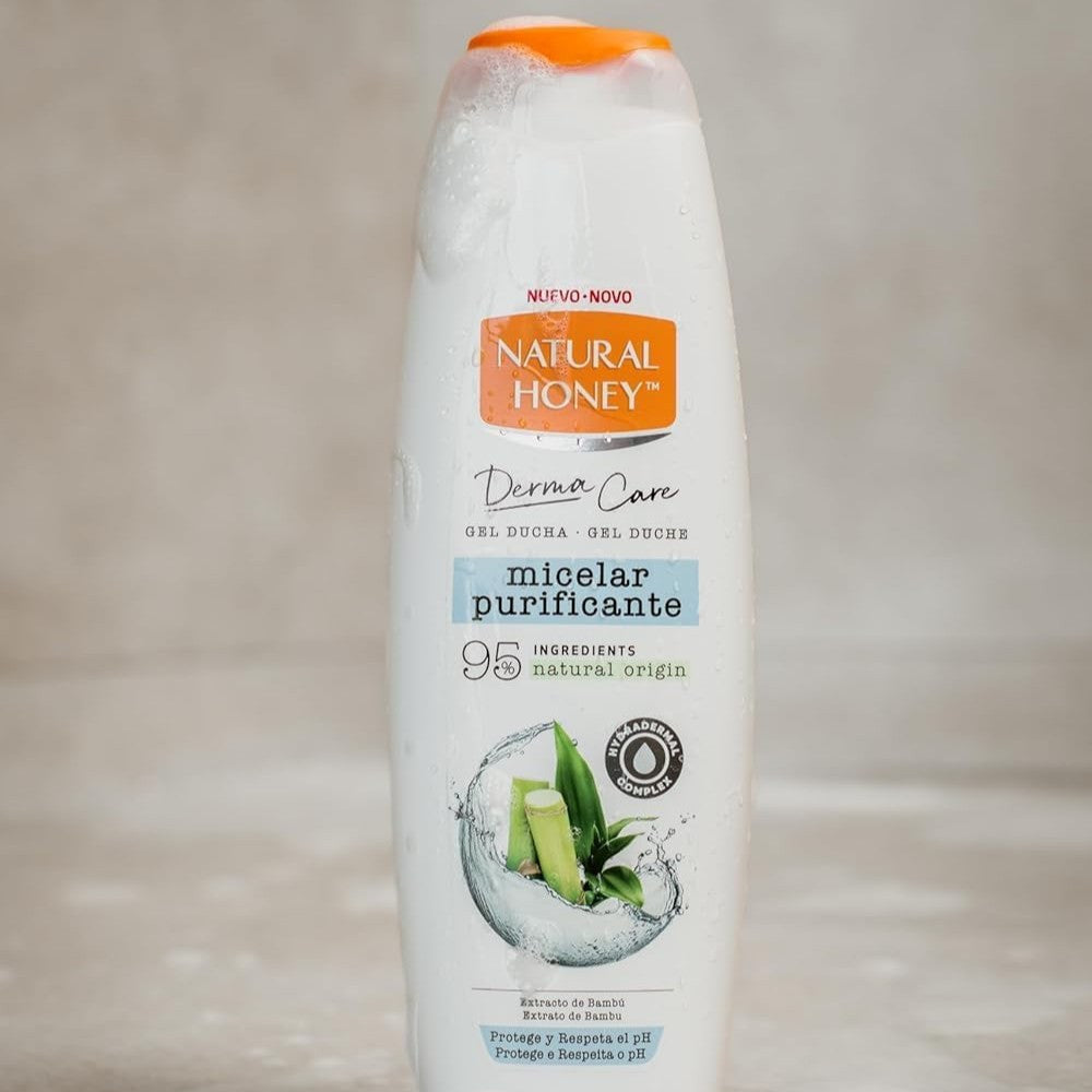 Natural Honey, Gel de Ducha Micelar Purificante con Extracto de Bambú, Hydradermal Complex y Micelas que Previenen la Sensación de Sequedad, Protege el pH Natural de la piel, Línea Derma Care, 650 ml
