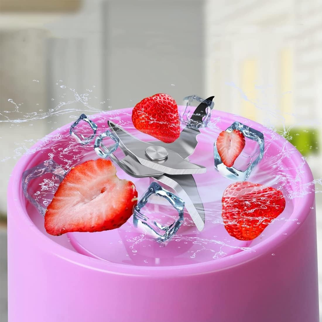 Licuadora Portatil Zumos y Batidos, Batidora para Frutas y Verduras, 6 Cuchillas de Acero, Vaso de 380ml de Capacidad, Ideal para Llevar, Cable de Carga USB, Batería de 800 mAh, 22000 RPM