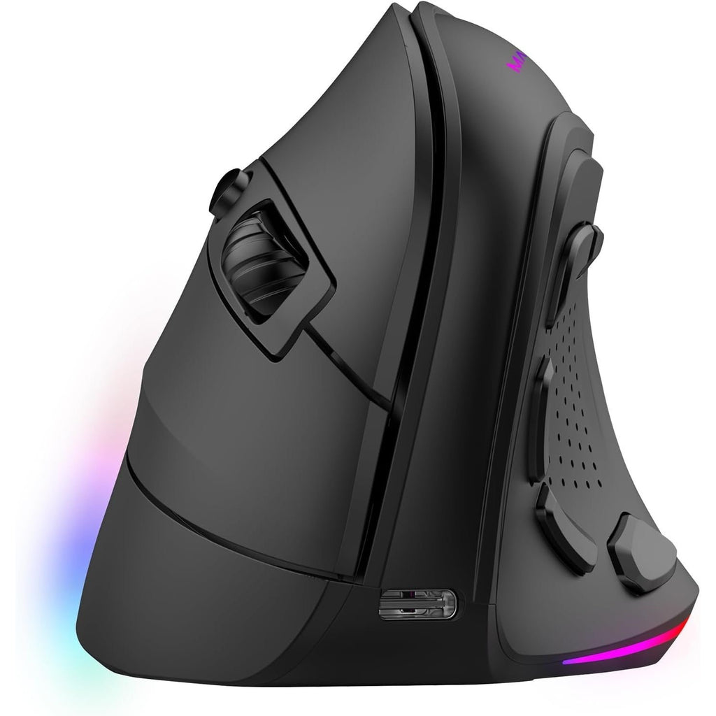 Mars Gaming MM-SK, Ratón Gaming Inalámbrico Vertical Tri-Mode Ergonómico, Iluminación RGB Chroma, Sensor Óptico Pixart 8400DPI, Switches Mecánicos Huano, 9 Botones Programables, Negro