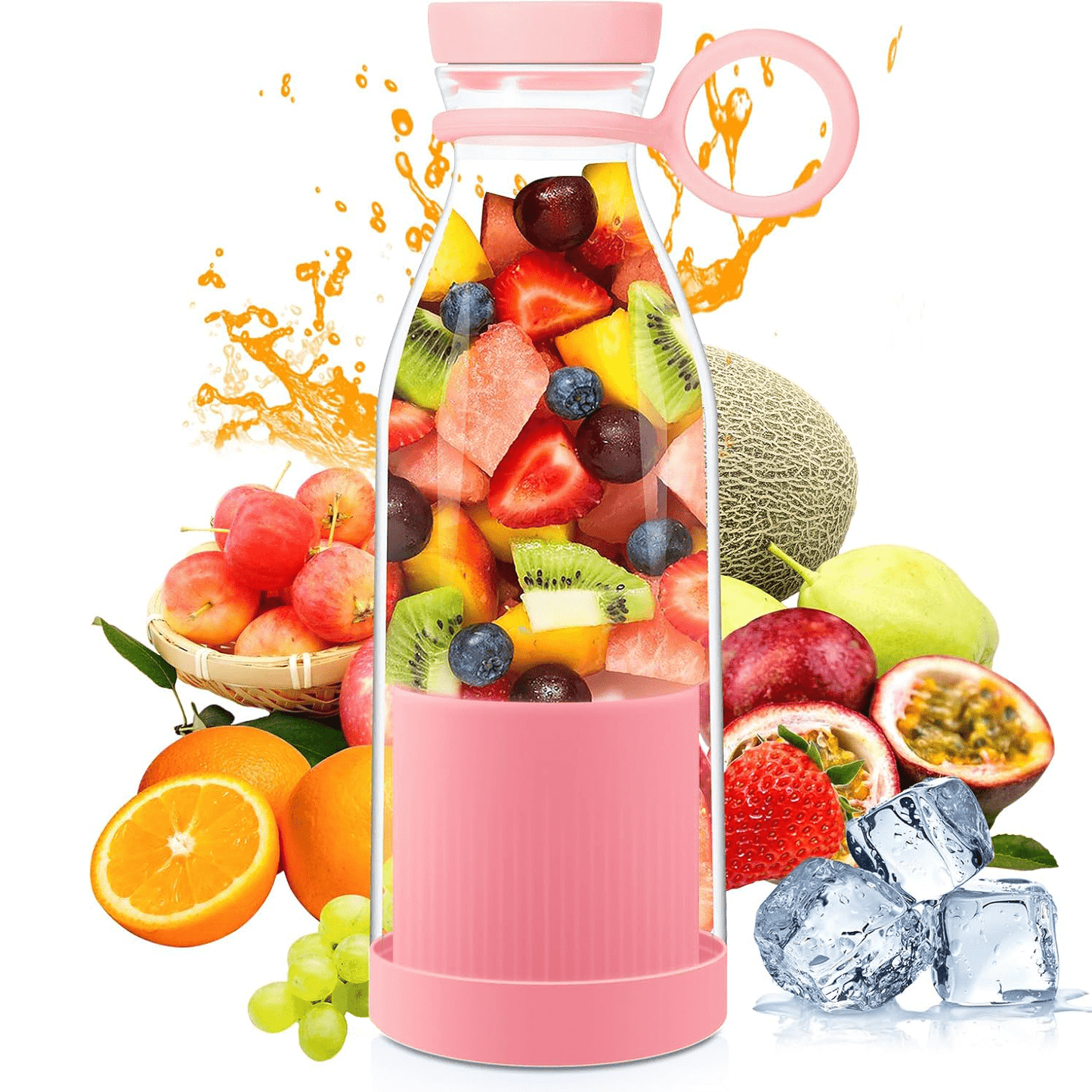 Botella Batidora de 300ml, 6 Cuchillas de Acero, Batería de 1200mAh, Cable de Carga USB, 40W de Potencia, Perfecto para Uso Diario y para Llevar, Para todo Tipo de Frutas y Verduras