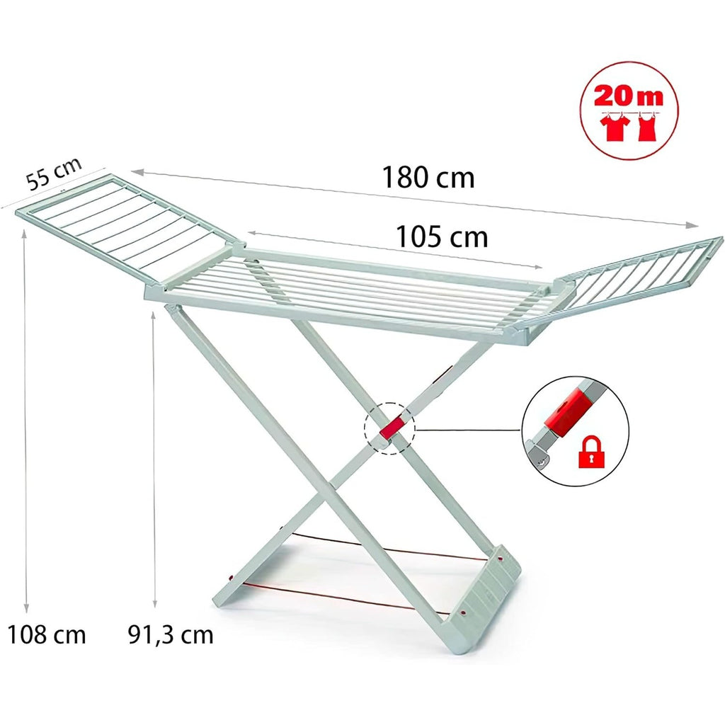 Tendedero Plegable con Alas, 20 Metros de Superficie de Tendido, Hecho de Resina Resistente al Sol y a la Intemperie, 180 x 108 x 55 cm