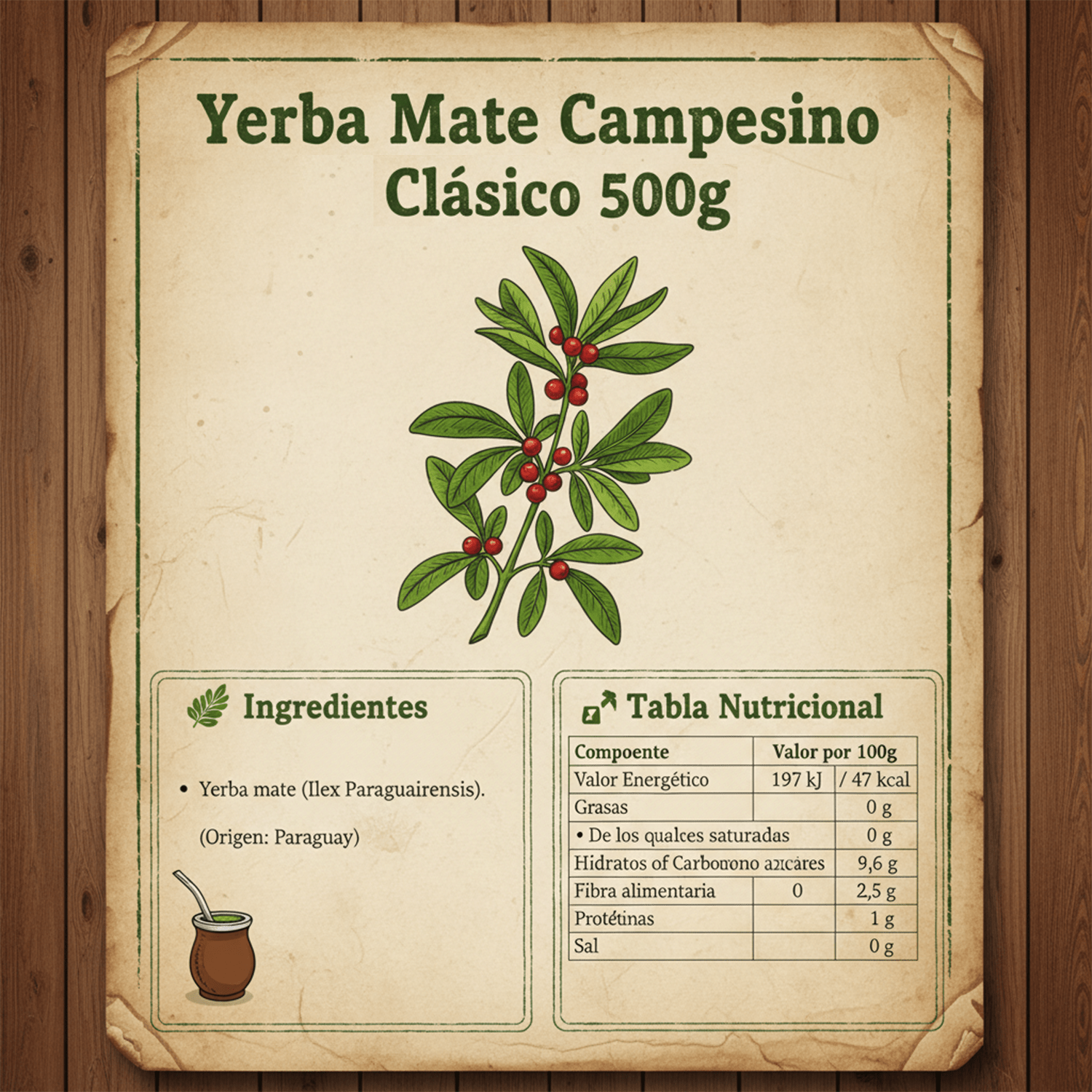 Campesino Yerba Mate, Yerbas para Mate, Té Rico en Vitaminas y Minerales Esenciales, 500g por Paquete