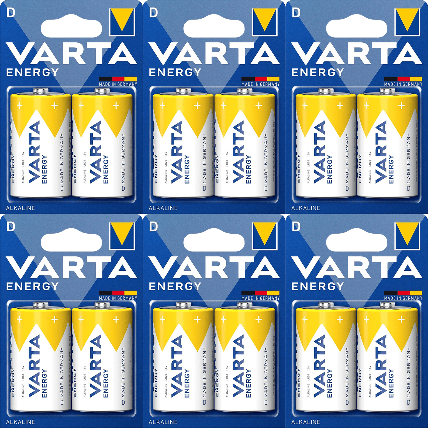 Pilas D Alcalinas de Alto Rendimiento, VARTA Energy, Larga Duración, Energía Potente y Continua, Ideal para Linternas de Alto Consumo, Radios Portátiles, Juguetes Grandes, Equipos de Sonido y Dispositivos Industriales - VARTA