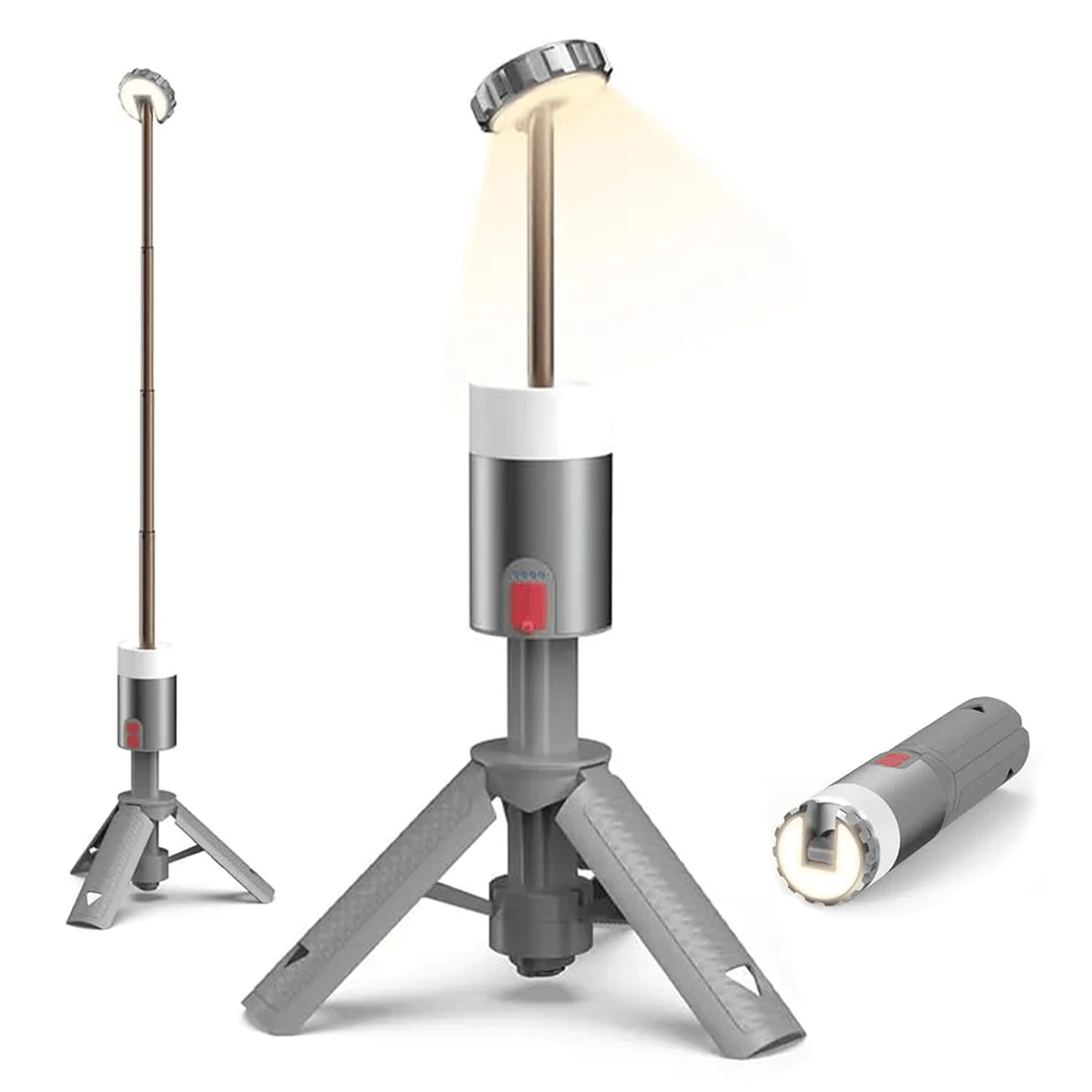 Linterna Campamento Telescópica y Recargable, Varios niveles de Luz y Color, Plástico ABS y Aluminio, Mando a distancia, Bombilla COB + RGB, Batería: 2 x 3.000 mAh, Medidas: 7 x 7 x 31-113,5 cm