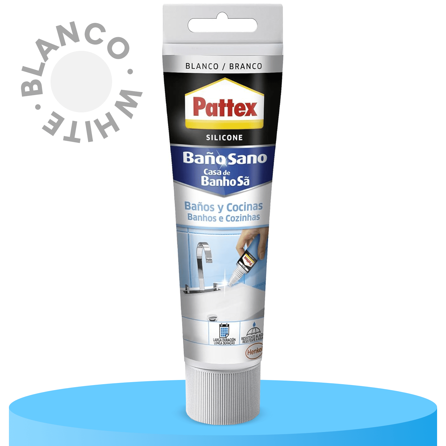 Pattex Silicona Baños y Cocinas, Resistente al Agua, Color Blanco, Secado Rápido, Multimaterial, Larga Duración, 50ml