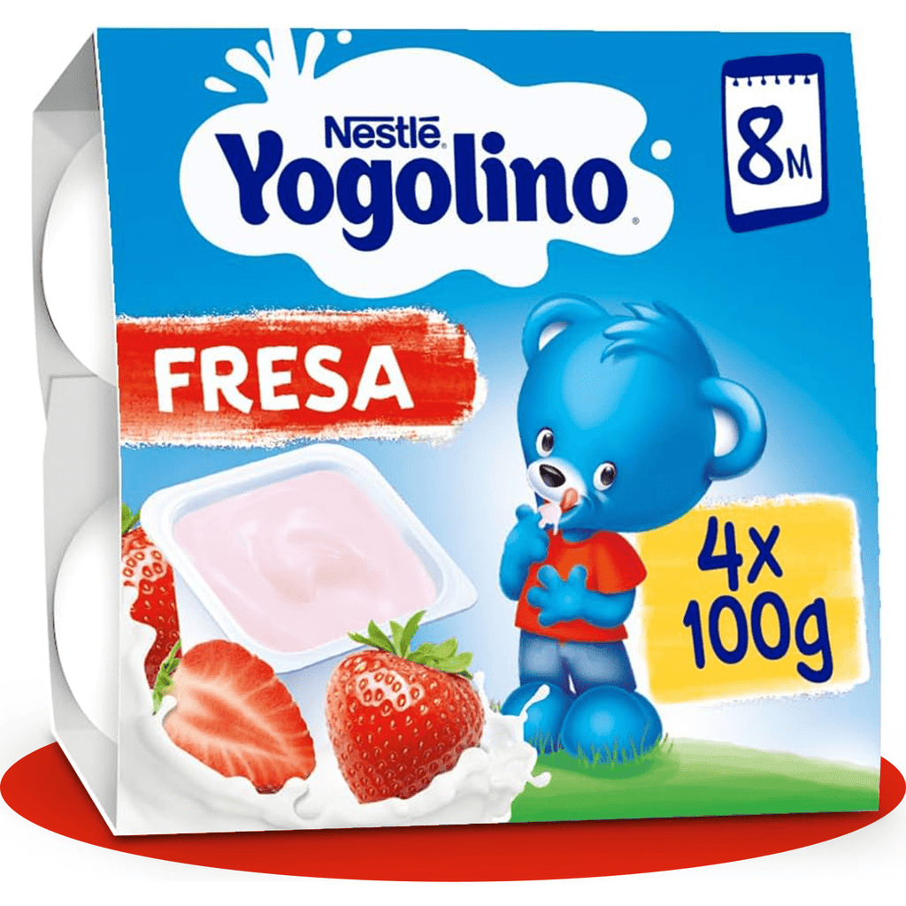 NESTLÉ Yogolino Fresa, Yogur Infantil a partir de los 8 Meses, Sin Gluten, 4 Tarrinas de 100g por Paquete