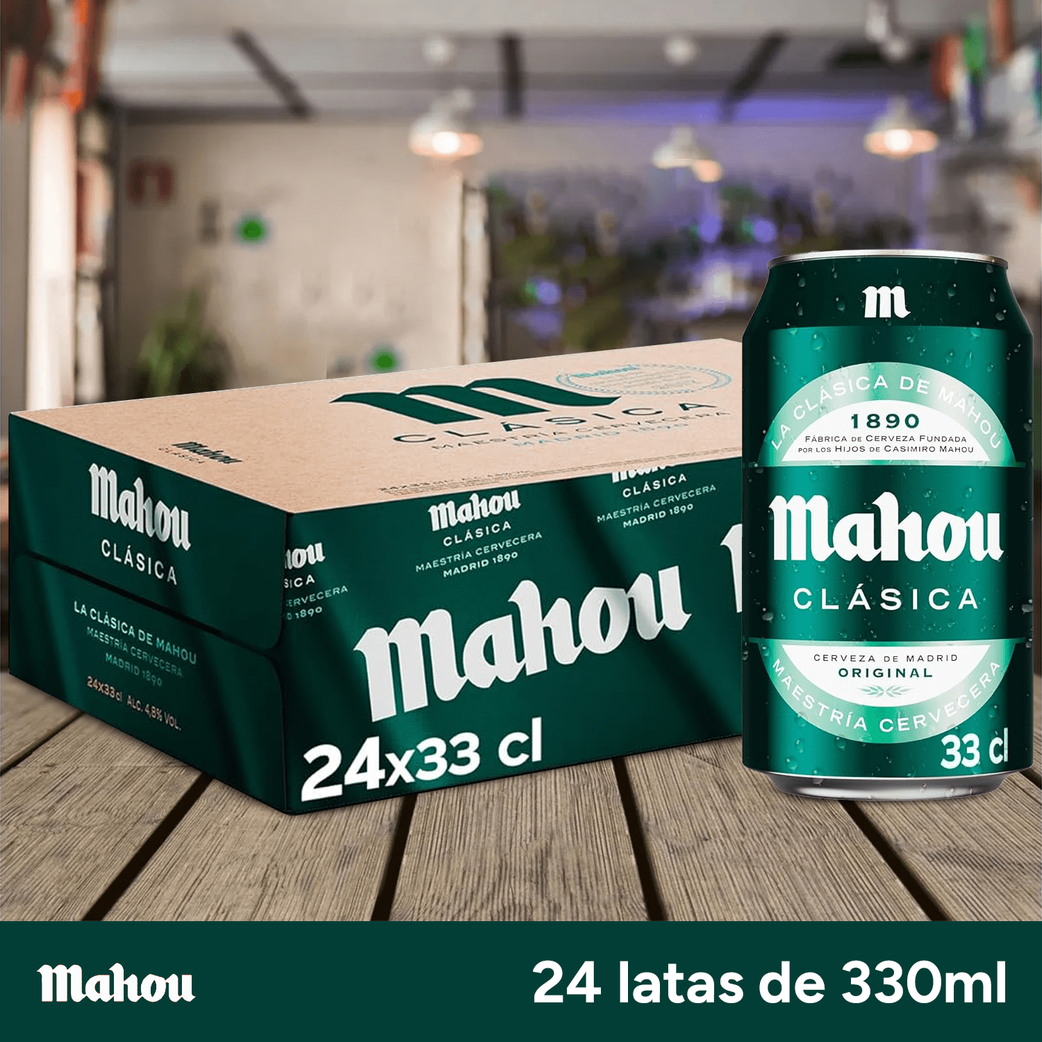 Mahou Clásica, Cerveza 24 Latas de 330ml, Cerveza Dorada Lager, Sabor Suave, 4,8% Volumen de Alcohol