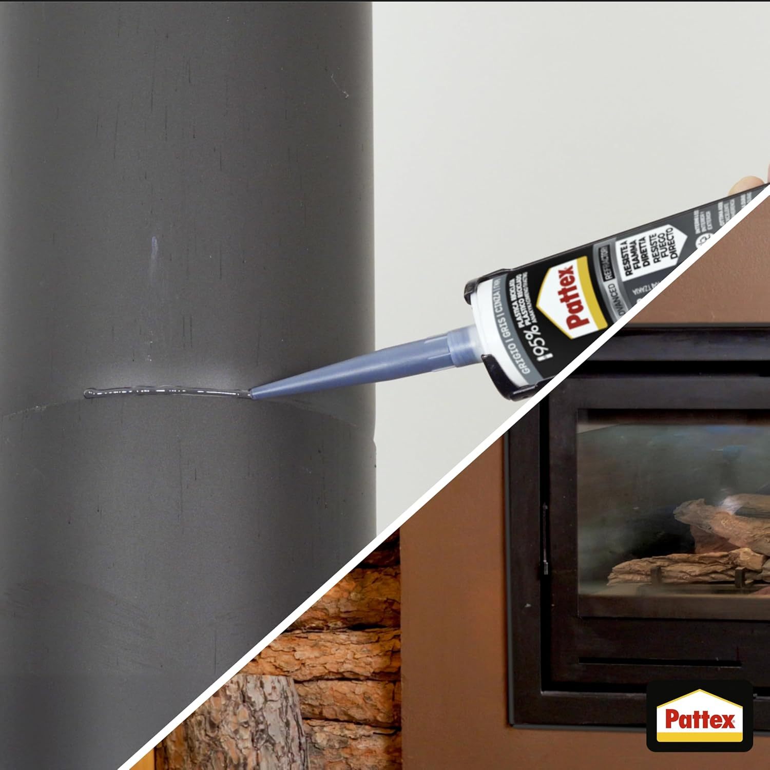 Pattex Silicona Barbacoas y Chimeneas, Para Interior y Exterior, Adherencia Excelente, Larga Duración, Color Gris, 500g
