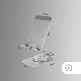 Mars Gaming MA-RSS, Soporte Plegable para Smartphone, Rotación Dinámica 360º + Ajuste en Altura y Ángulo 180º, Soporte Teléfono Móvil Portátil de Aluminio, Antideslizante, Gris Plateado