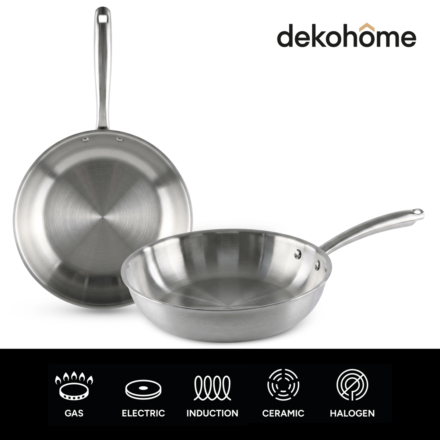 Sartenes de Acero Inoxidable TriPly Pulido y Mango Ergonómico de Acero Inoxidable Aptas para Todo Tipos de Cocina, Distribución Uniforme del Calor, Ø20/Ø24cm