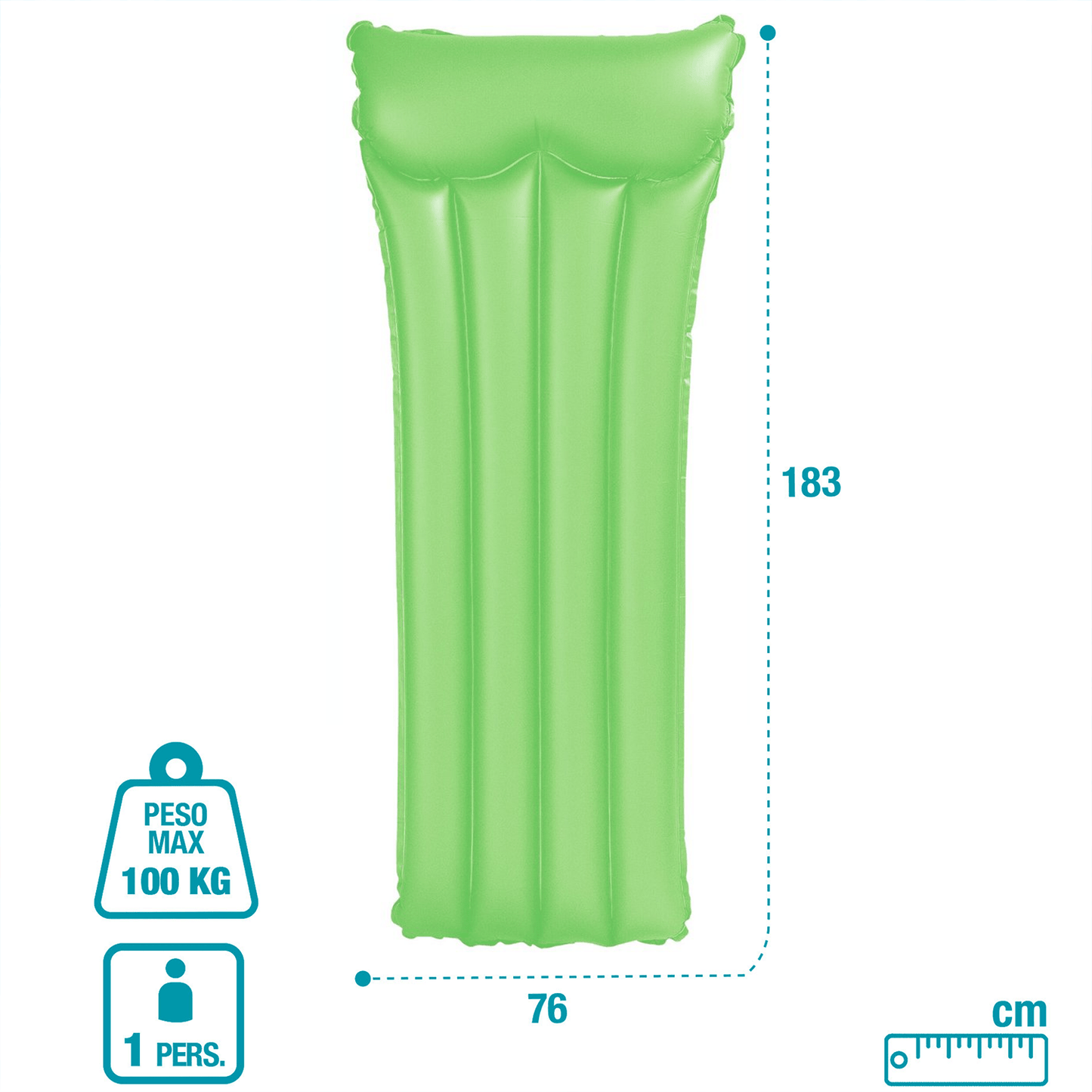 Colchoneta Hinchable Piscina de 183 x 76 cm, Con 2 Cámaras de Aire para Mayor Seguridad, Ideal para estar Tumbado, Soporta Hasta 100Kg, Incluye Kit de Parches para Reparar Pequeños Poros o Pinchazos