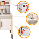 Cocina Juguete Grande con Luz y Sonido, Incluye Cocinita de Madera de 59,5 x 30 x 94,5 cm, Vitrocerámica Eléctrica, Fregadero, Microondas, Armario y Utensilios de Cocina, Bordes y Esquinas Redondeadas y Suaves