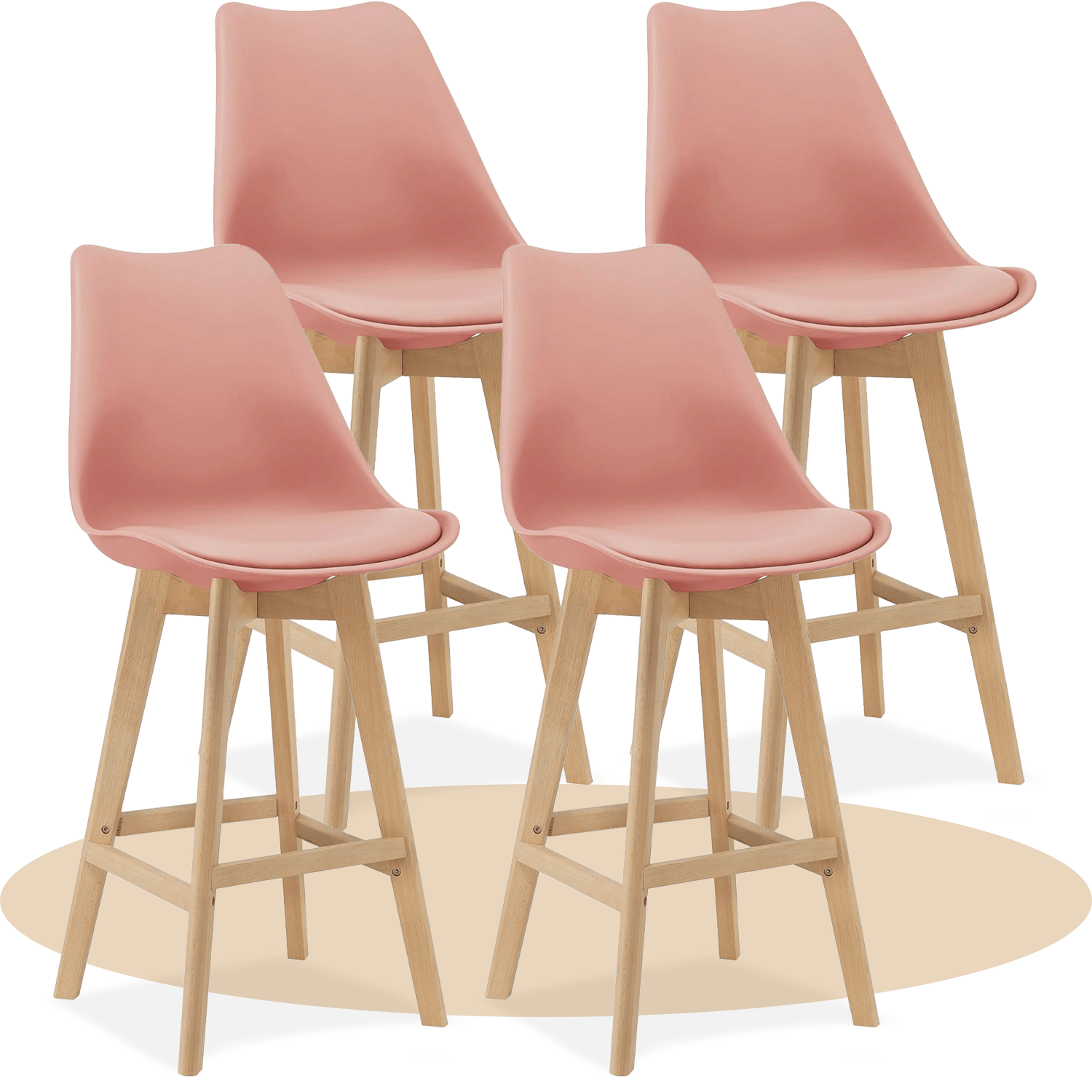 Taburete Alto Cocina con Respaldo, Asiento Blando y Tapizado, Patas Altas Resistentes de Madera de Haya con Reposapiés, Sillas Nórdicas, Ideal para Cocina, Salón, Comedor y Restaurante, 54.5 x 49.5 x 106 cm